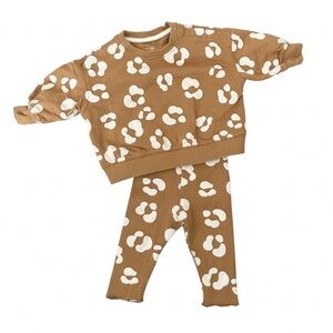 EUC Baby Girl Matching Leopard Set Oversized Sweater Brown & White Sz 3-6 Months